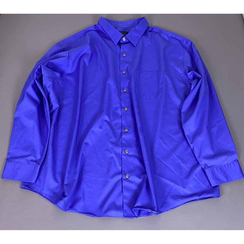 Van Heusen Button Down Shirt Men's 4XL 21-21.5 Big & Tall Royal Blue Long *Flaw*
